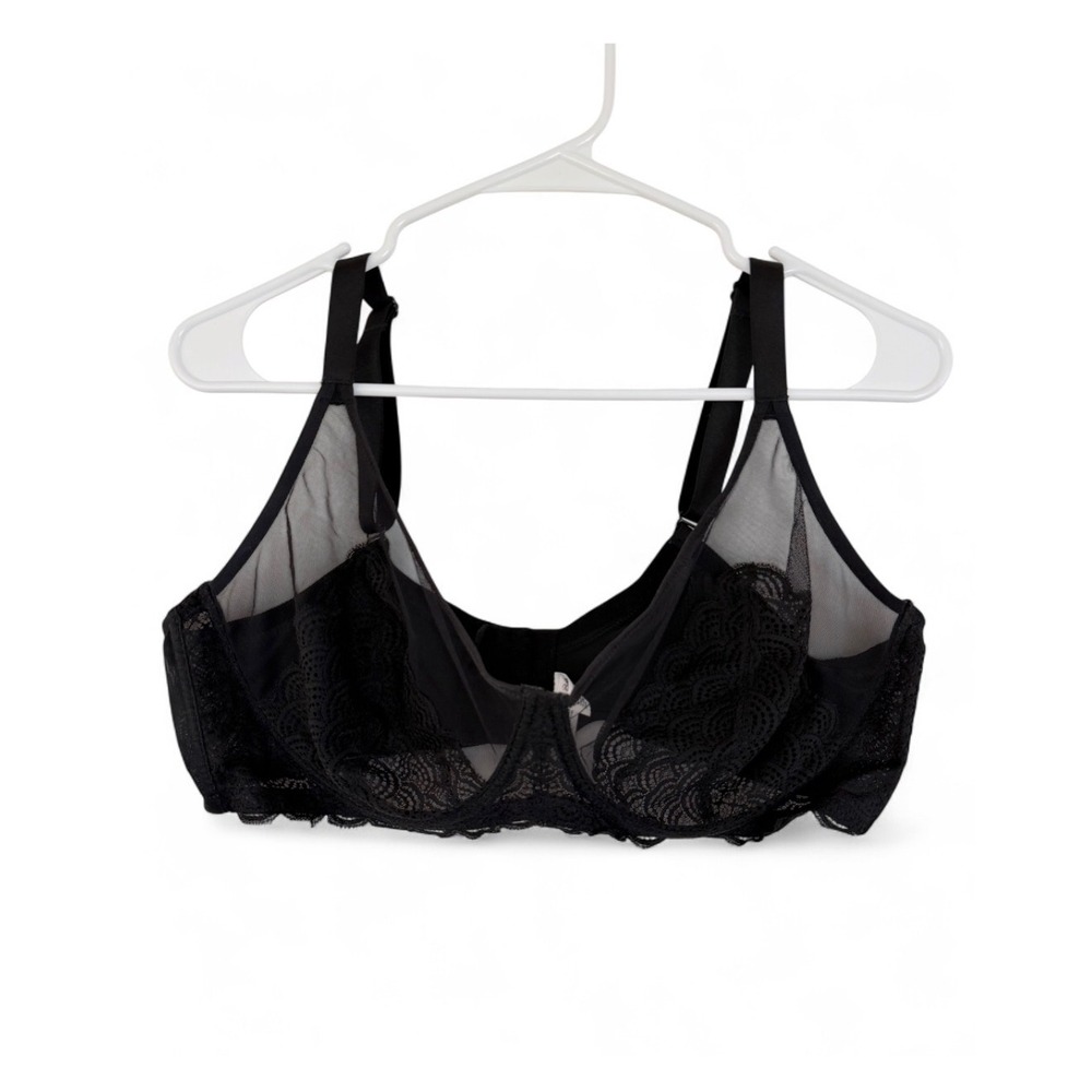 HSIA Womens Black Sheer Mesh Floral Lace Unlined Underwire Bra 42DD